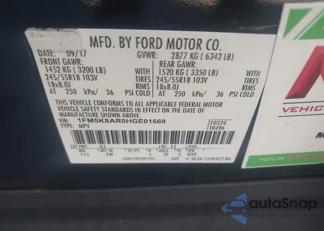 2017 Ford Police Interceptor из США, поврежденный, VIN 1FM5K8AR0HGE01669